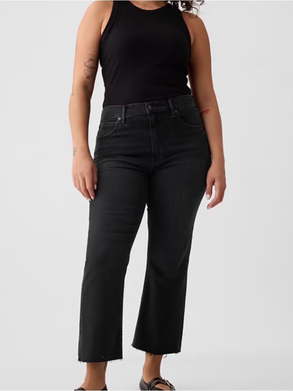 GAP Women's Black Cropped Frayed-Hem Jeans